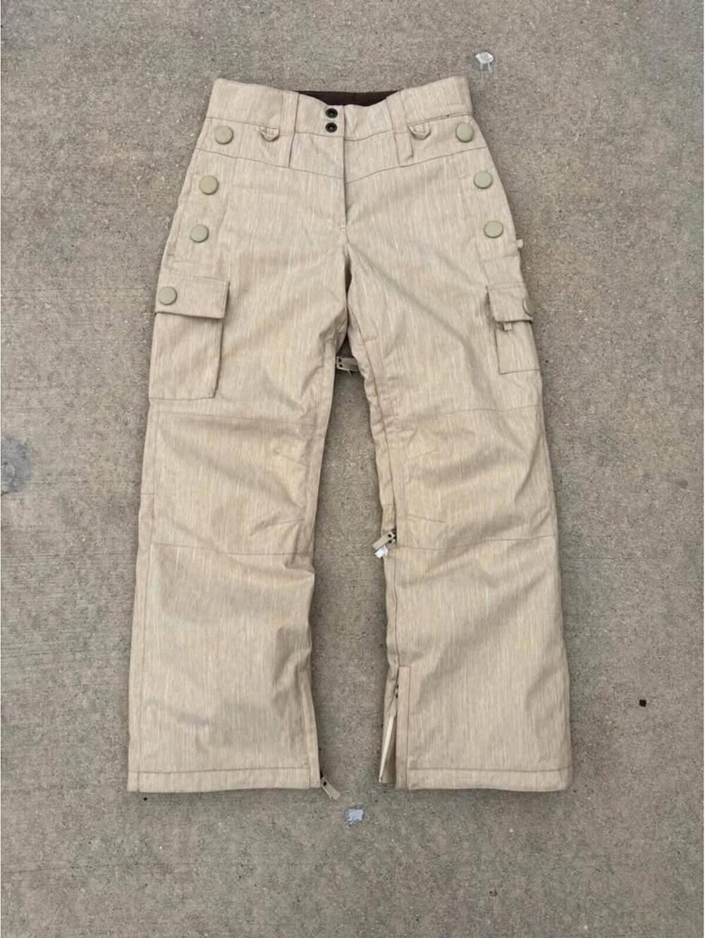 Beige Insulated Cargo Ski Pants / Snow Pants 32x30 vintage
